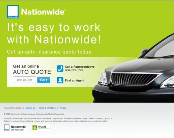 Nationwide insurance landing page example. Before.